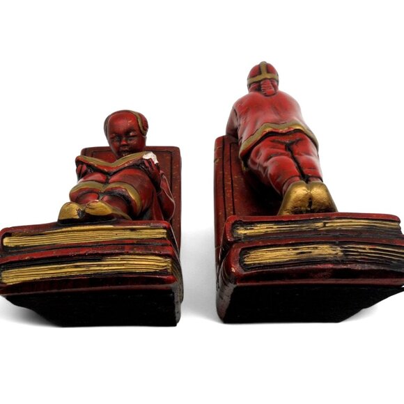 BOOKENDS Asian Boy and Girl ABBOTT Red And Gold Figurines Vintage - Picture 6 of 11